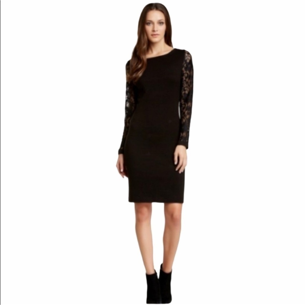 Eliza J Black Knit Sweater Dress Lace Sleeves Size Small